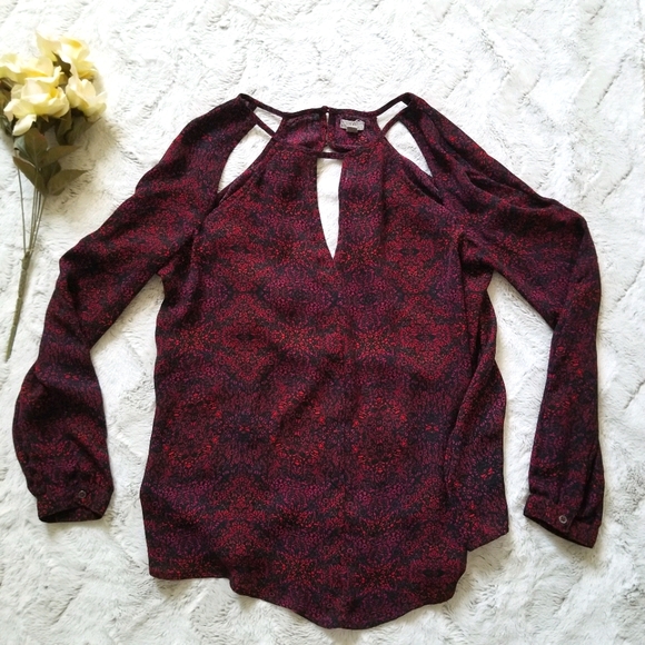 Ecote Tops - Ecote Raspberry Red Black Cut Out Collar Size S